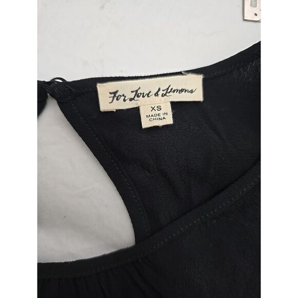 For LOVE & LEMONS Puff Sleeve Blouse Womens Xs Black Keyhole Top Viscose - Picture 7 of 8